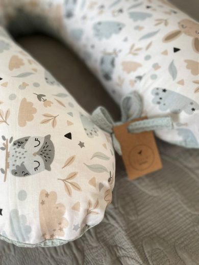 LOOLAY Stillkissen Waffelpique Seitenschläferkissen XXL Schwangerschaftskissen 170 cm Stillkissen + Bezug (Reißverschluss); Attmungsaktive WAFFEL + GLATT Baumwolle WEICH Stillkissen MUSTERN: HASE Beige/ GRAU, MINZE, WEIß, ROS Begrenzt auf 3 Tage