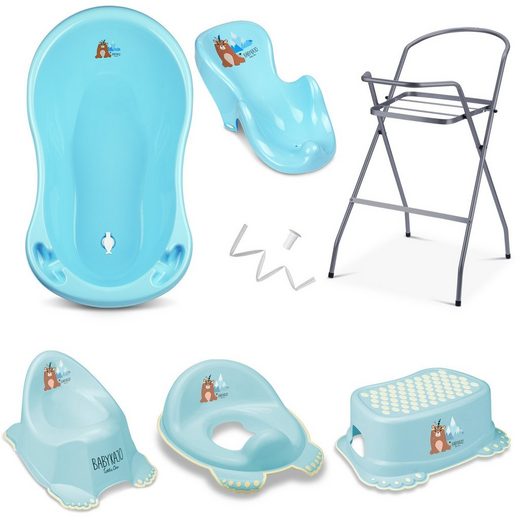 BABYKAJO Babybadewanne (Teile, 7-tlg), Baby Badewanne mit Gestell + Badesitz + Töpfchen + Hocker + WC Trainer mehr Bis zu 55% Rabatt