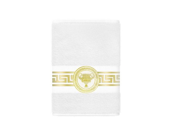 BELLE ARTI Handtücher Gästehandtücher Badetücher Duschtücher Saunatücher Mäander Amphore Set (1-St), schwarz weiss, gold hochwertig eingestickt Baumwolle weich saugstark mehr Blitzangebot
