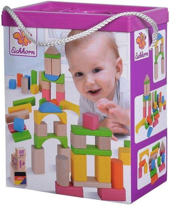 EICHHORN Spielbausteine Holzbausteine, natur/bunt (60 St), Made in Germany, FSC®- schützt Wald - weltweit mehr Kostenloser Versand international