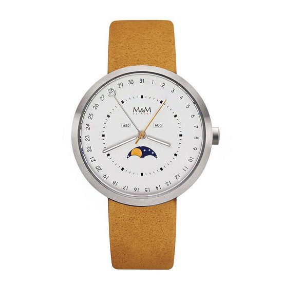 M&M Quarzuhr Armbanduhr Lederarmband Moon (1-tlg), Analoguhr rund mit Lederarmband, Designer Uhr, deutsche Manufaktur, inkl. edles Etui mehr Versandkostenfrei