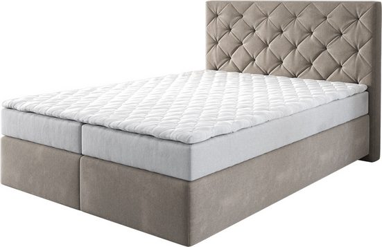 DELIFE Boxspringbett Dream-Great Mikrofaser Grau 120x200 cm mit Matratze und Topper mehr Begrenzt auf 3 Tage