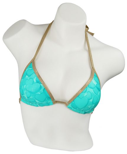 MISS BEACH Triangel-Bikini-Top wattiert Glanz-Optik mit Herz-Print, Vorgeformtes Bikini-Oberteil mehr Outlet
