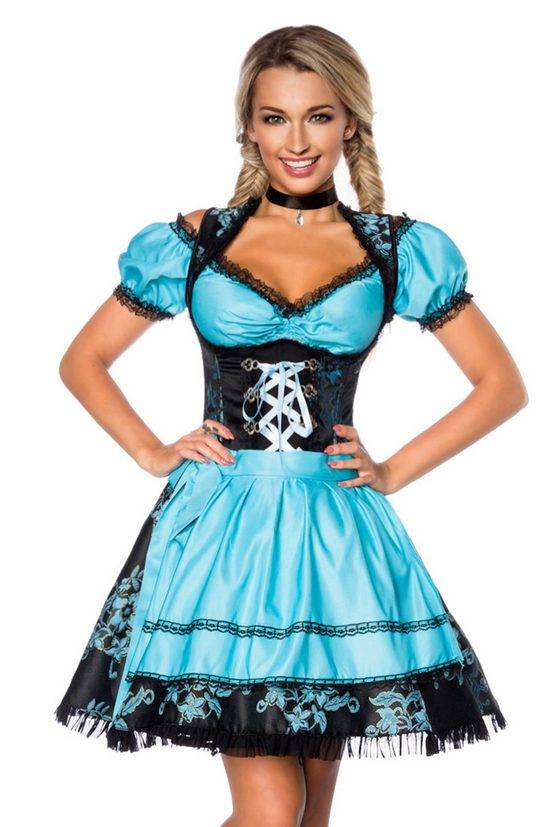 DIRNDLINE Dirndl Dirndl Kleid Oktoberfest Tracht Wiesn Wasn Blau Schwarz Trachtenmode 3-tlg mehr Saisonschlussverkauf