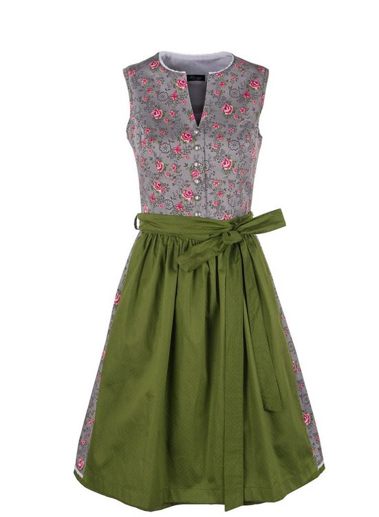RAMONA LIPPERT Dirndl Clarissa Damen hochgeschlossen 2-teilig grau geblümt Rocklänge 60 cm mehr Online