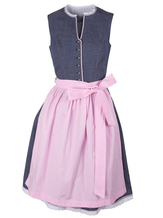 RAMONA LIPPERT Dirndl Luisa jeansfarben hochgeschlossen Rocklänge 60 cm mit Knopfleiste mehr Outlet