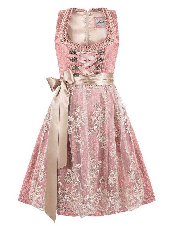 TRACHTEN24.DE Dirndl Midi Dirndl Sabine rose (2-tlg) Rockteil 60cm mehr Auslauf