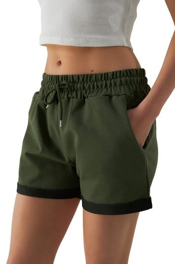 SMITH & SOLO Sweatshorts Kurze Hose Damen Shorts (1-tlg) Lycra, Baumwolle, umschlagene Beinsaum mehr Räumungsverkauf