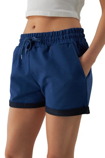 SMITH & SOLO Sweatshorts Kurze Hose Damen Shorts (1-tlg) Lycra, Baumwolle, umschlagene Beinsaum mehr Räumungsverkauf