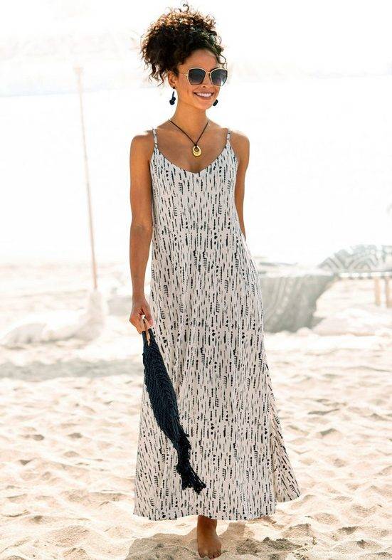 S.OLIVER Maxikleid mit Alloverdruck und Schleife am Rücken, Sommerkleid, Strandkleid mehr Fabrikpreis