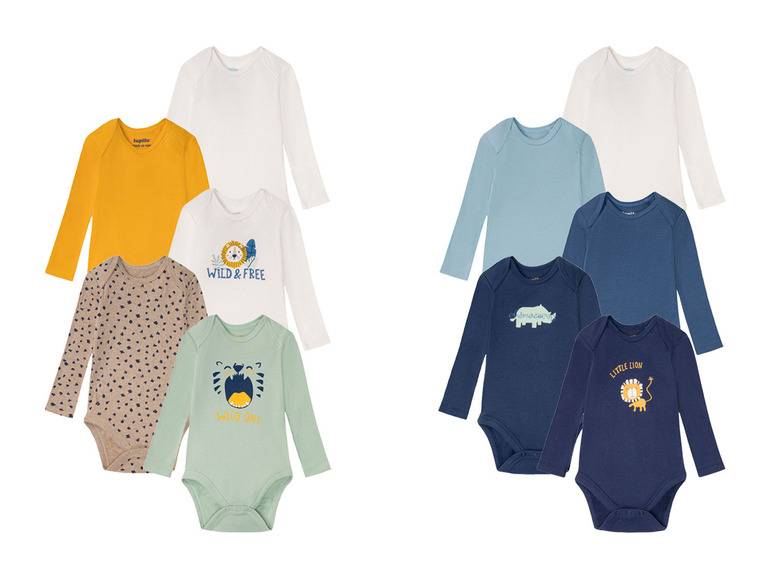 lupilu® Baby Bodies, langarm, 5 Stück, aus reiner Bio-Baumwolle zollfrei