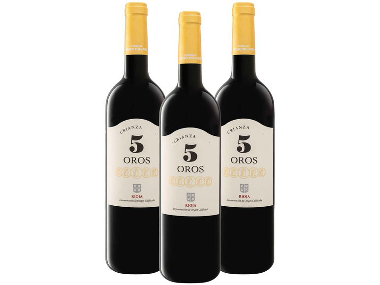 3 x 0,75-l-Flasche 5 Oros Rioja Crianza DOCa trocken, Rotwein Versandkostenfrei