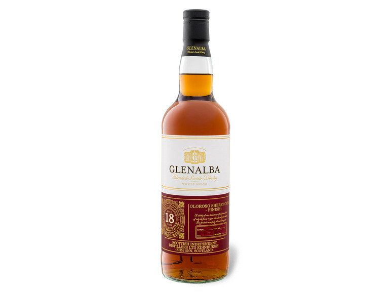 Glenalba Blended Scotch Whisky 18 Jahre Sherry Cask Finish mit Geschenkbox 41,4% Vol Begrenztes Angebot