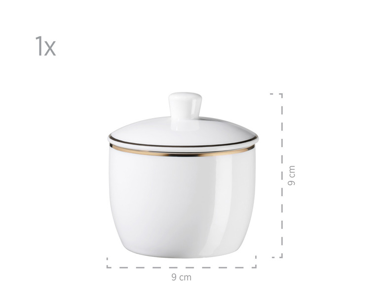 MÄSER Serie Professional Dining, Zubehör Set aus Müslischalen, Eierbechern, Schüsseln, Zuckerdose, Milchkännchen, Dipschälchen und Servierplatten, 24-teilig, Weiß mit Goldrand Speichern exportieren