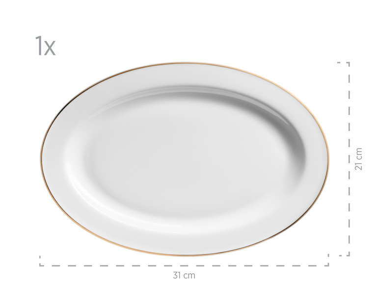 MÄSER Serie Professional Dining, Zubehör Set aus Müslischalen, Eierbechern, Schüsseln, Zuckerdose, Milchkännchen, Dipschälchen und Servierplatten, 24-teilig, Weiß mit Goldrand Speichern exportieren