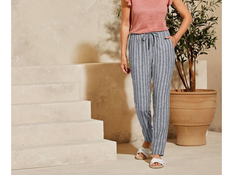 esmara® Damen Leinenhose mit Gummizugbund und Bindeband Speichern exportieren