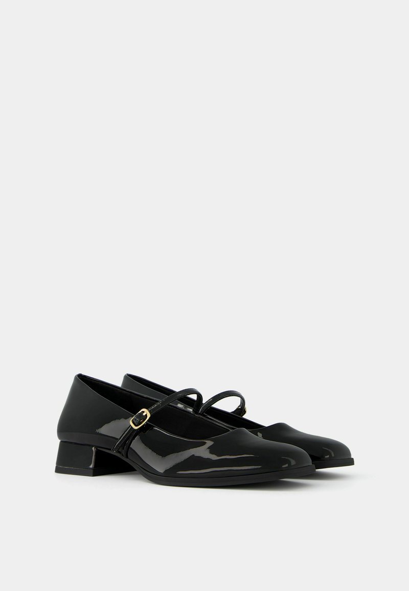 Bershka Bershka BLOCK-HEEL MARY JANES - Ankle strap ballet pumps - black Lagerräumung