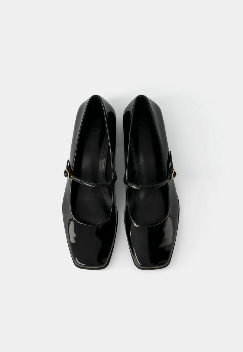 Bershka Bershka BLOCK-HEEL MARY JANES - Ankle strap ballet pumps - black Lagerräumung