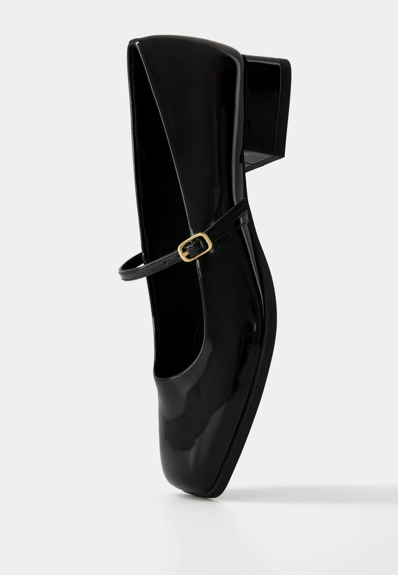 Bershka Bershka BLOCK-HEEL MARY JANES - Ankle strap ballet pumps - black Lagerräumung