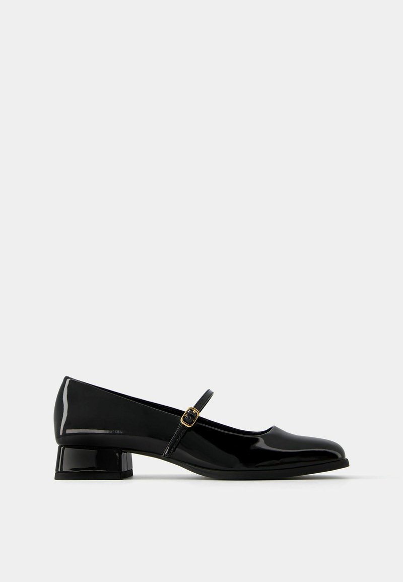 Bershka Bershka BLOCK-HEEL MARY JANES - Ankle strap ballet pumps - black Lagerräumung