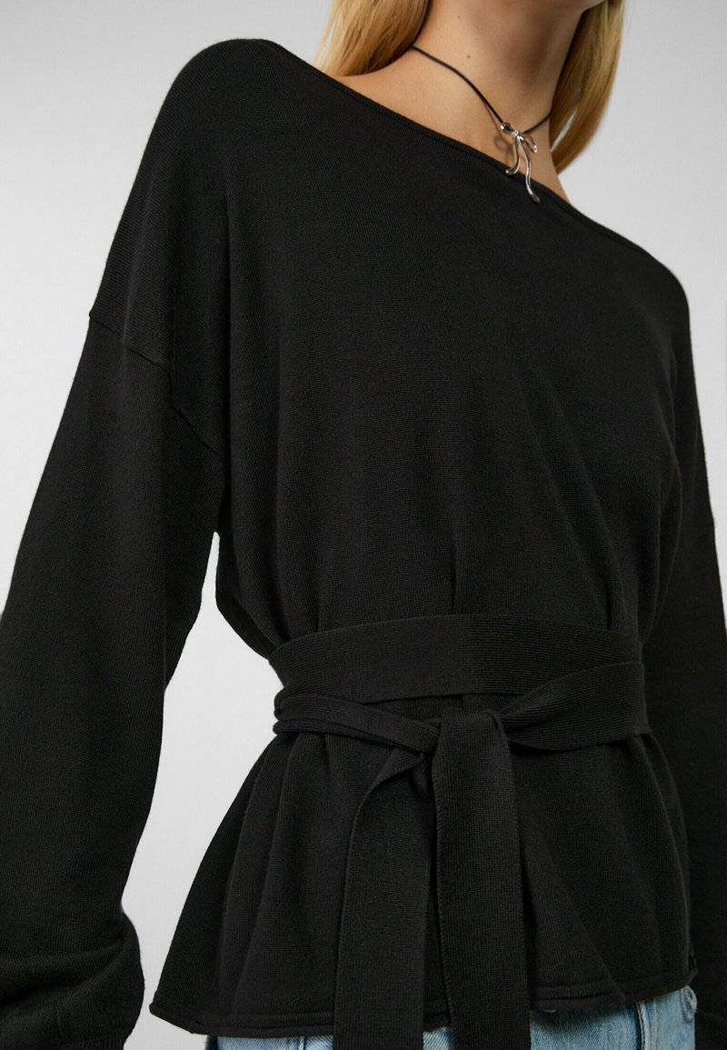 Stradivarius Stradivarius BOAT NECK - Jumper - black Letzter Tag