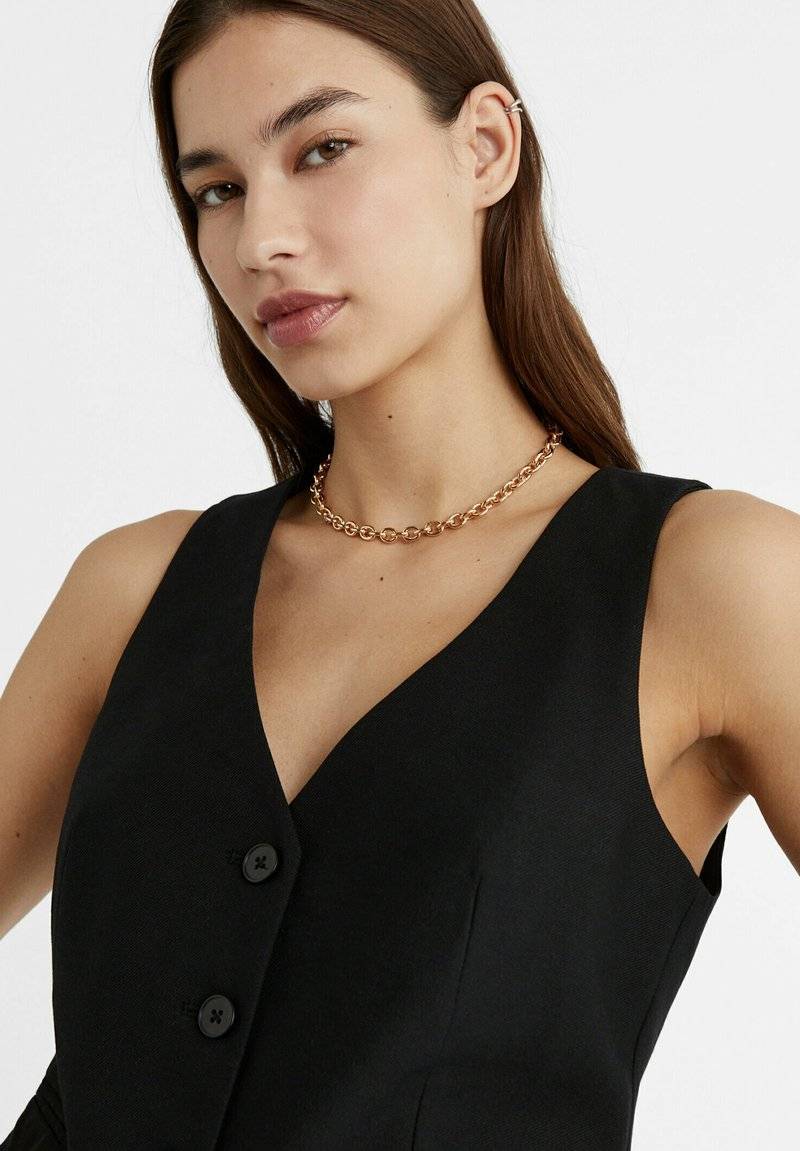 Stradivarius Stradivarius SHORT BUTTONED - Waistcoat - black Discount Store für neue Produkte