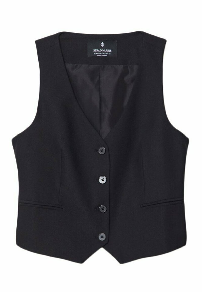 Stradivarius Stradivarius SHORT BUTTONED - Waistcoat - black Discount Store für neue Produkte