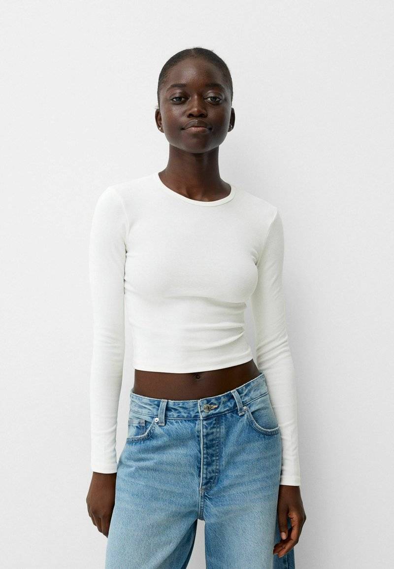 Bershka Bershka LONG SLEEVE - Long sleeved top - white Letzte 2 Tage