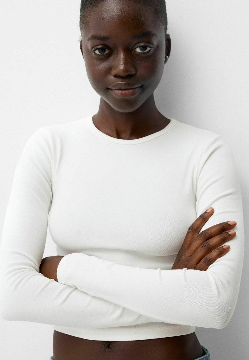 Bershka Bershka LONG SLEEVE - Long sleeved top - white Letzte 2 Tage