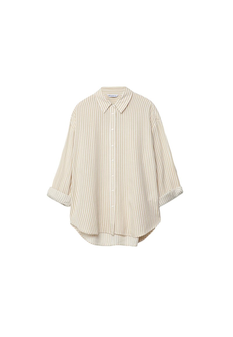 Stradivarius Stradivarius STRIPED - Button-down blouse - stone Sonderangebot der Fabrik