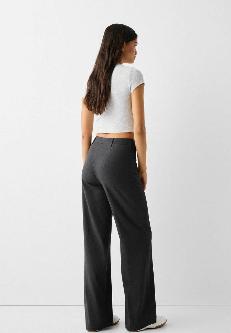 Bershka Bershka WIDE TAILORED - Trousers - mottled dark grey Bis zu 55% Rabatt
