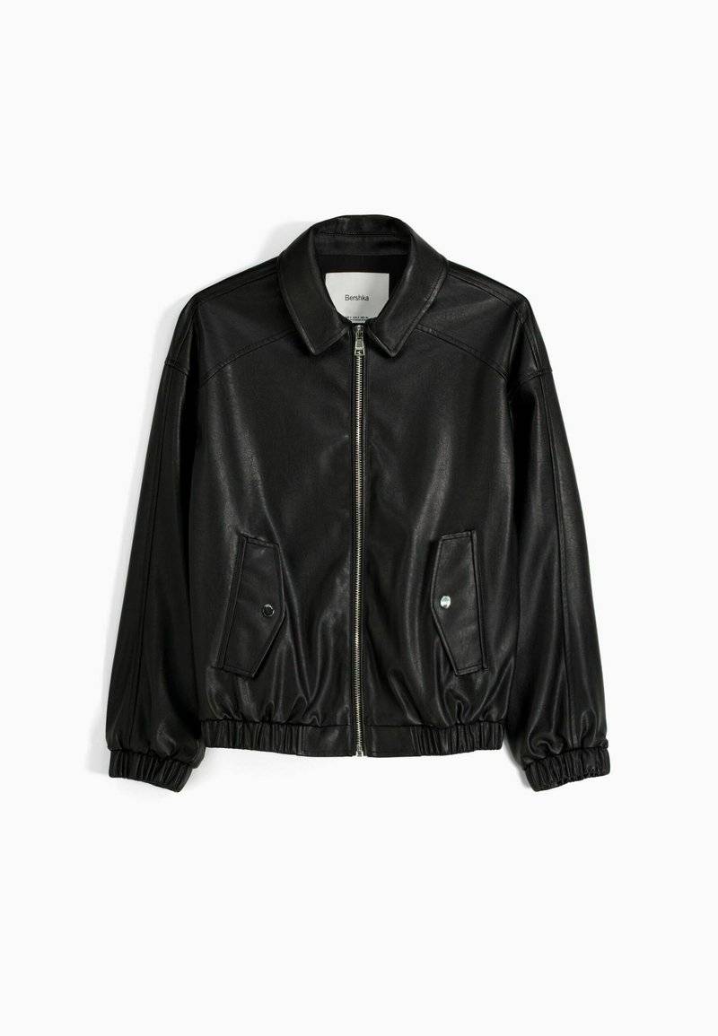 Bershka Bershka DAD FIT - Faux leather jacket - black Bis zu 55% Rabatt