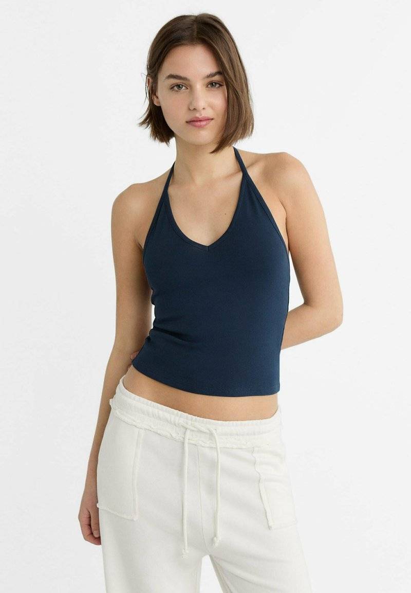 Stradivarius Stradivarius TIED HALTER - Top - dark blue Discount Store für neue Produkte