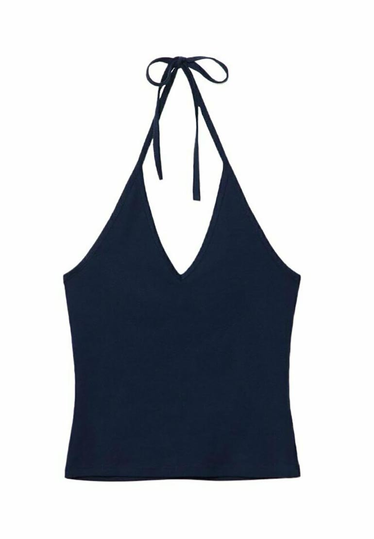 Stradivarius Stradivarius TIED HALTER - Top - dark blue Discount Store für neue Produkte