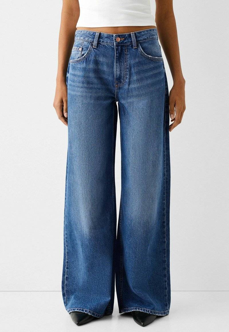 Bershka Bershka WIDE-LEG - Relaxed fit jeans - dark blue Begrenzt auf 3 Tage