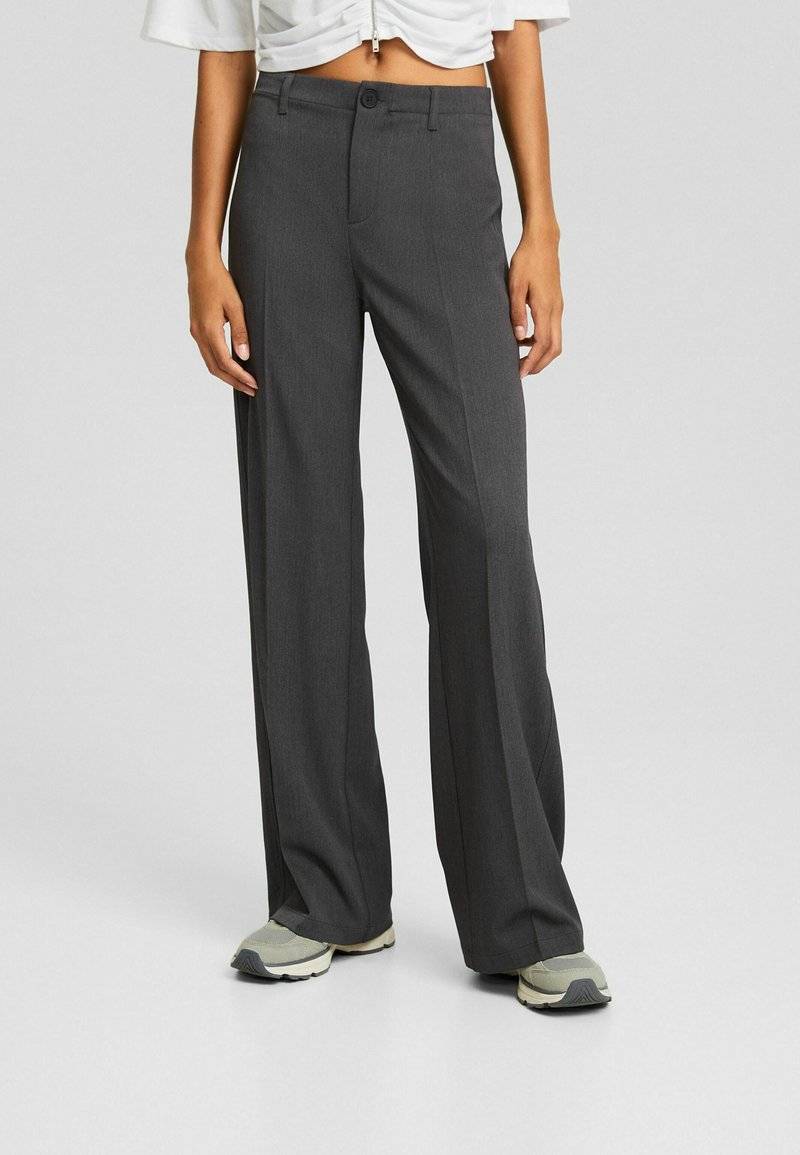 Bershka Bershka WIDE-LEG TAILORED - Trousers - mottled dark grey Neuheiten