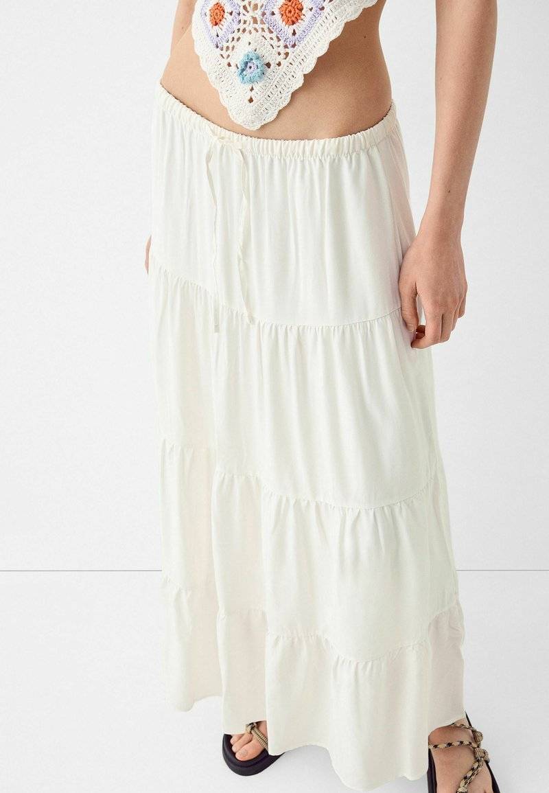 Bershka Bershka ELASTICATED - Maxi skirt - white Letzter Tag