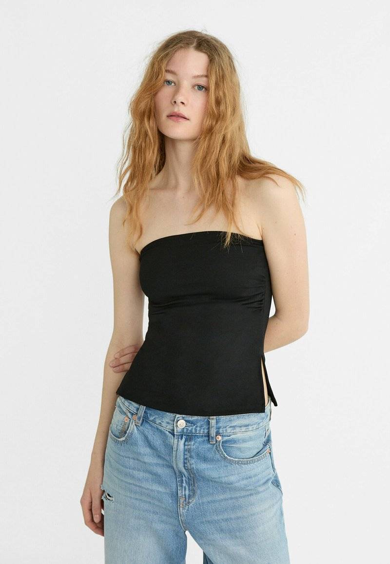 Stradivarius Stradivarius BANDEAU WITH SIDE VENTS - Top - black Nur für heute