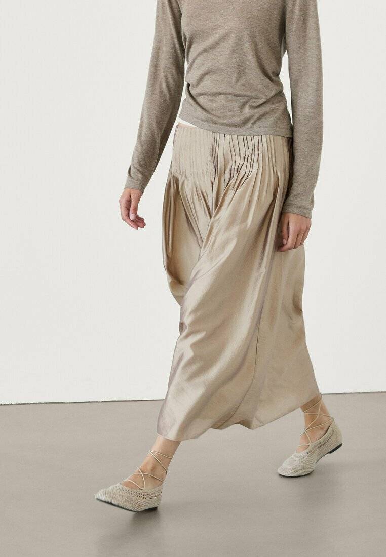 Massimo Dutti Massimo Dutti Pleated skirt - beige Sonderangebot der Fabrik