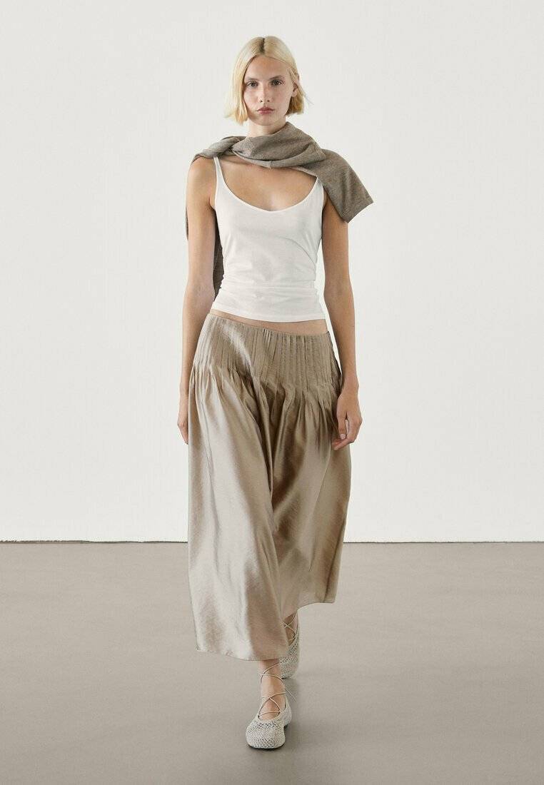 Massimo Dutti Massimo Dutti Pleated skirt - beige Sonderangebot der Fabrik