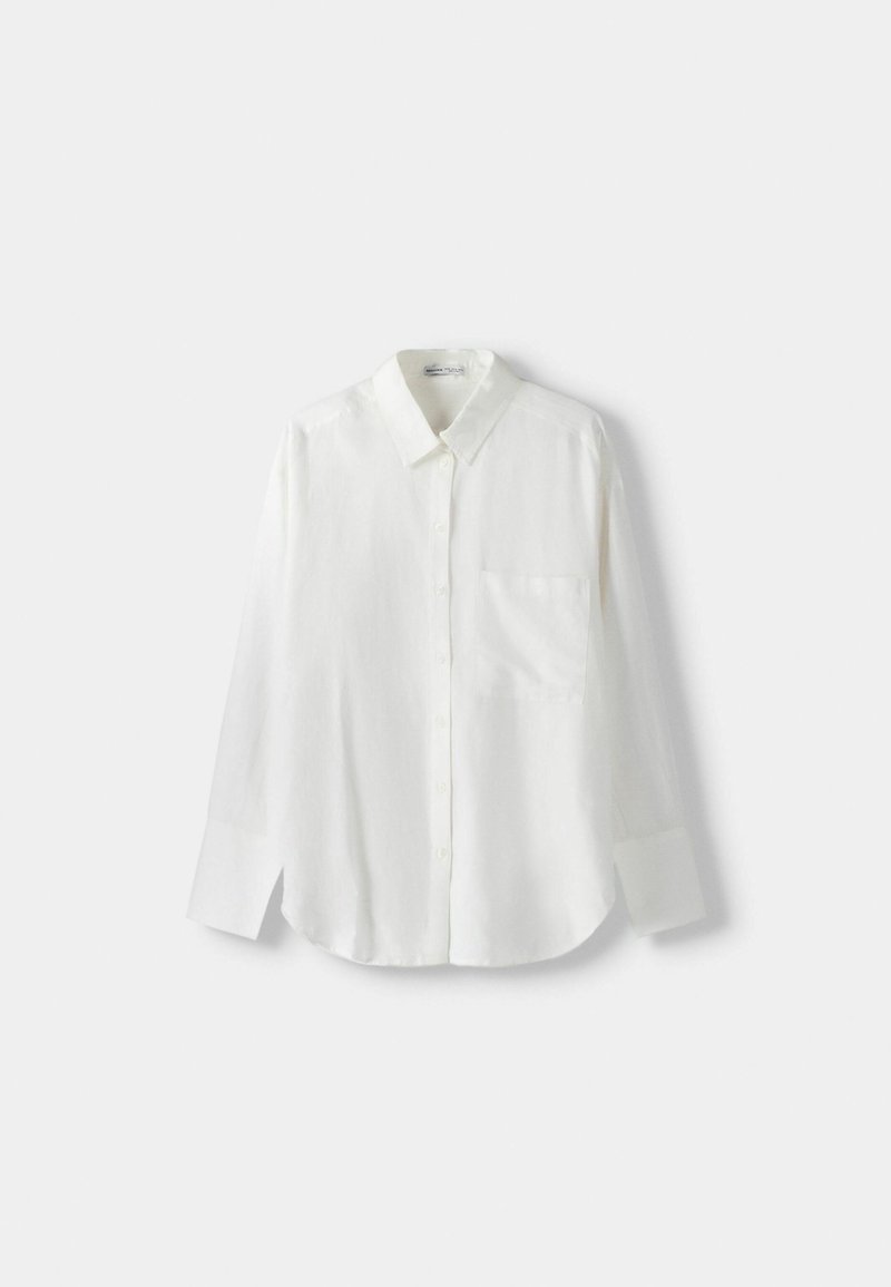 Bershka Bershka OVERSIZE - Button-down blouse - white 50% Rabatt mit kostenlosem Versand
