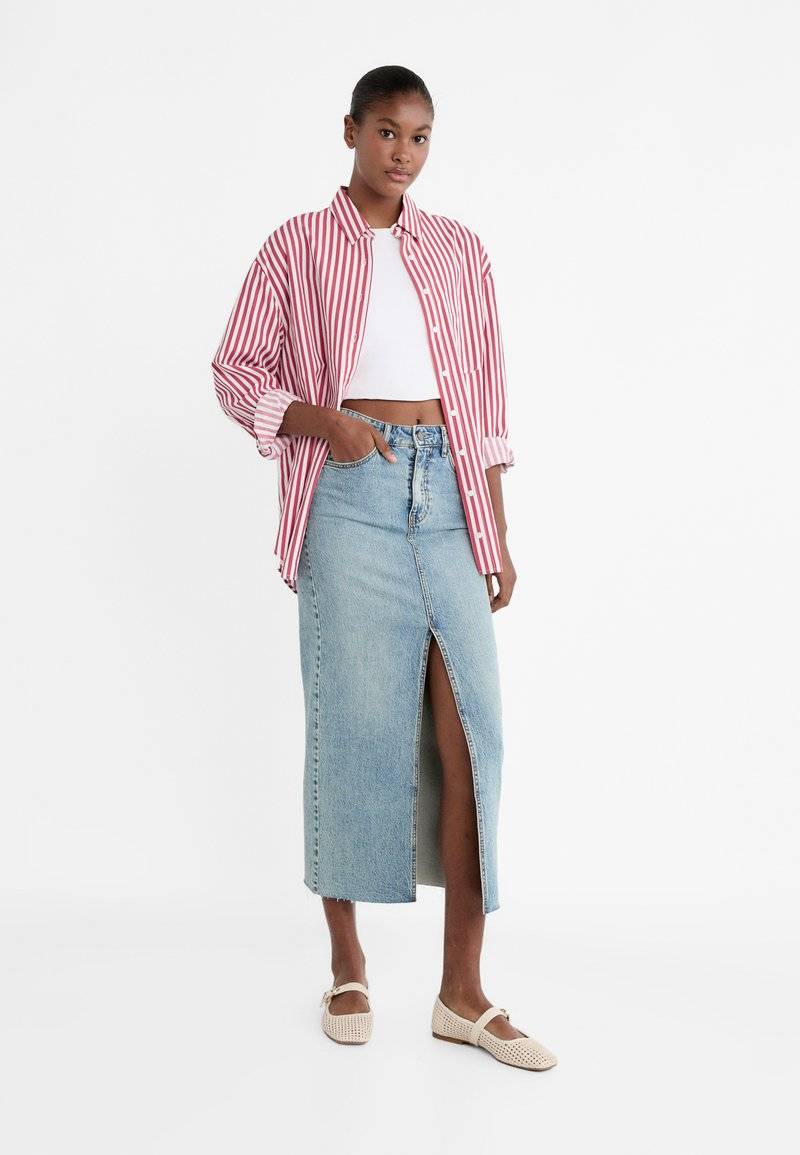 Stradivarius Stradivarius IM COMFORT-FIT - Maxi skirt - stone blue denim Lagerräumung