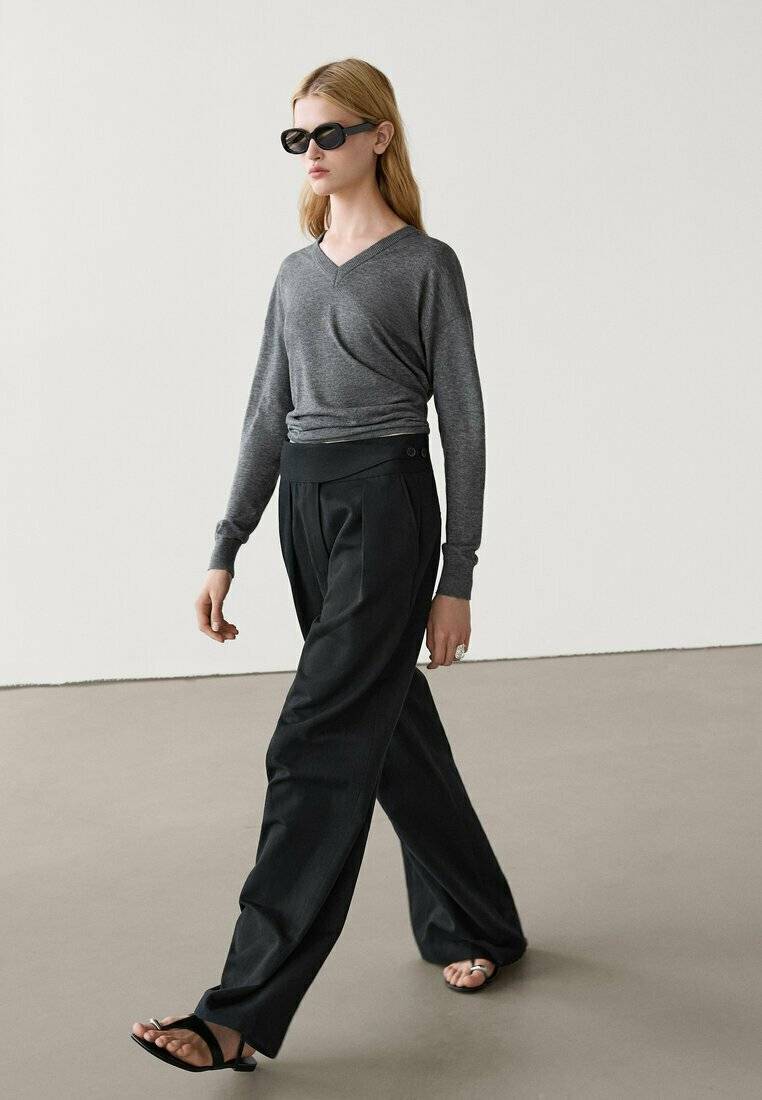 Massimo Dutti Massimo Dutti WIDE-LEG - Trousers - black Neueste Mode