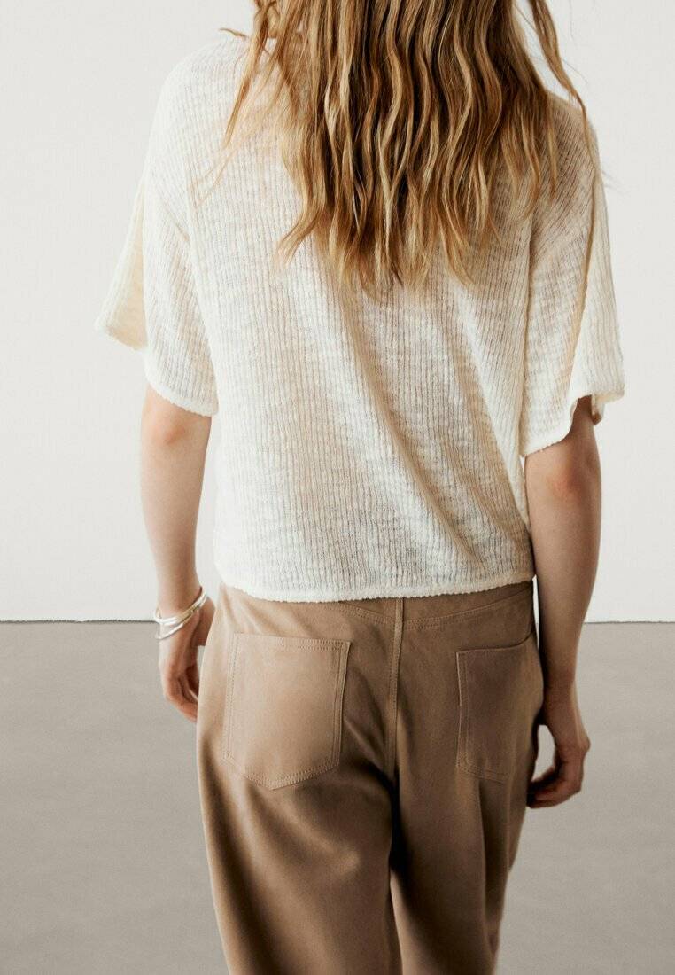 Massimo Dutti Massimo Dutti TEXTURED - Basic T-shirt - beige Flash Sale