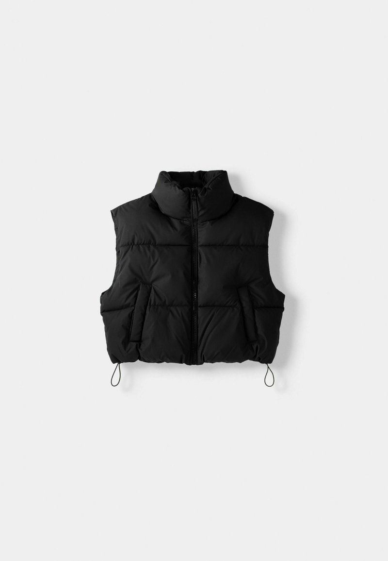 Bershka Bershka CROPPED PUFFER - Waistcoat - black denim Günstiger Verkauf