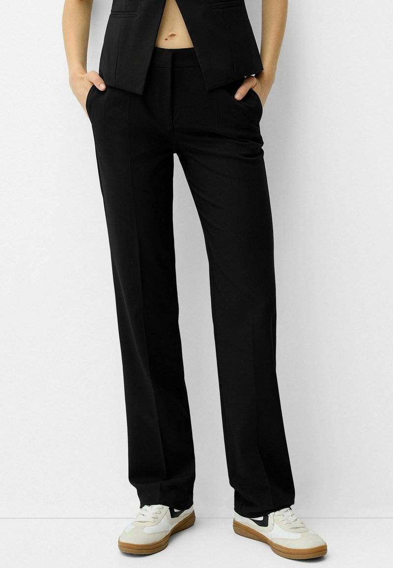 Bershka Bershka STRAIGHT-LEG TAILORED - Trousers - black denim Kostenloser Versand international