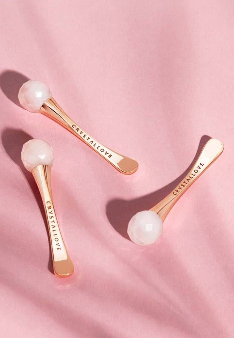 CRYSTALLOVE CRYSTALLOVE ROSE QUARTZ 3D EYE MASSAGER - Skincare tool - gold Räumungsverkauf