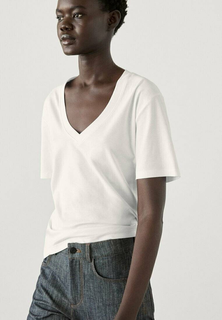 Massimo Dutti Massimo Dutti V-NECK - Basic T-shirt - white Top Angebot
