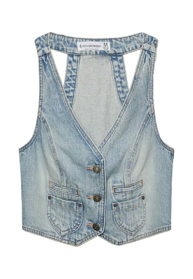 Stradivarius Stradivarius STUDDED - Waistcoat - laser denim Kostenlose Rückgabe